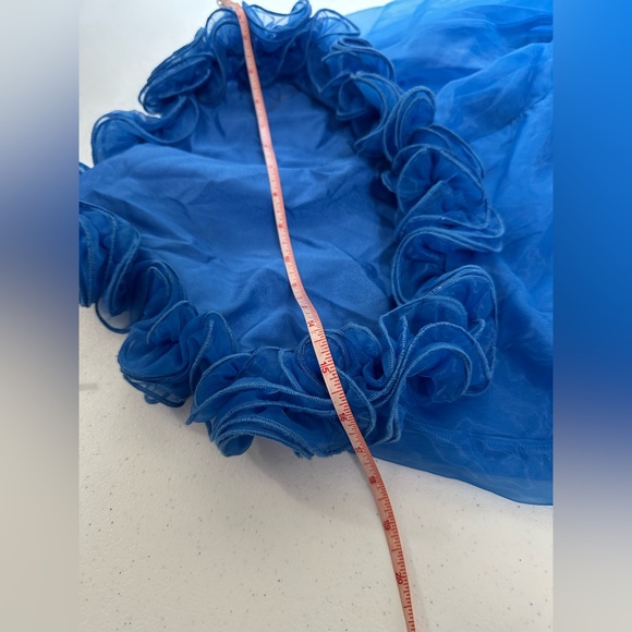 Main Strip Royal Blue Dress w/ structured ruffles halter open back organza - Picture 8 of 10